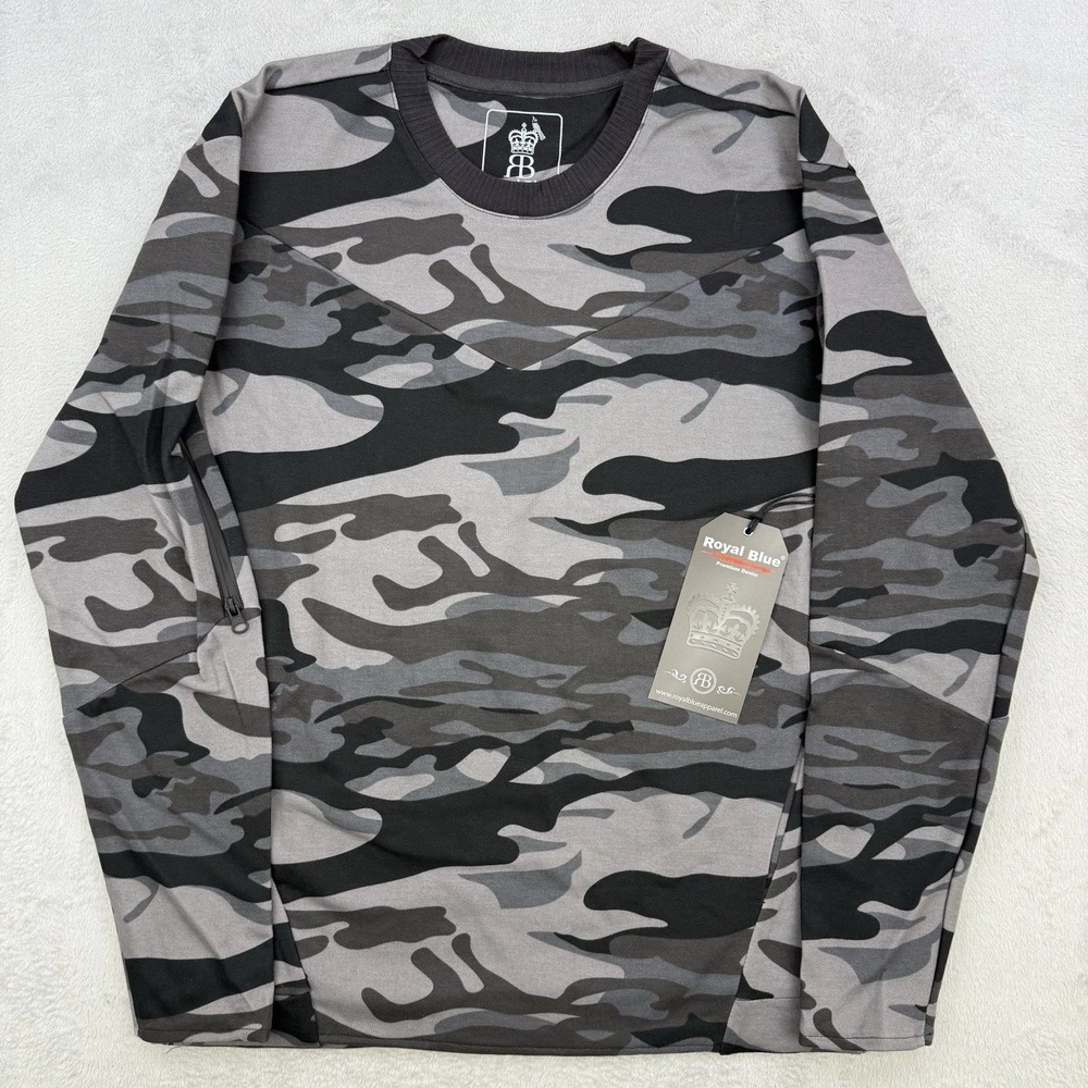 Royal Blue Shirt Mens Camo Long Sleeve T-Shirt Zip Pocket Streetwear Medium‎